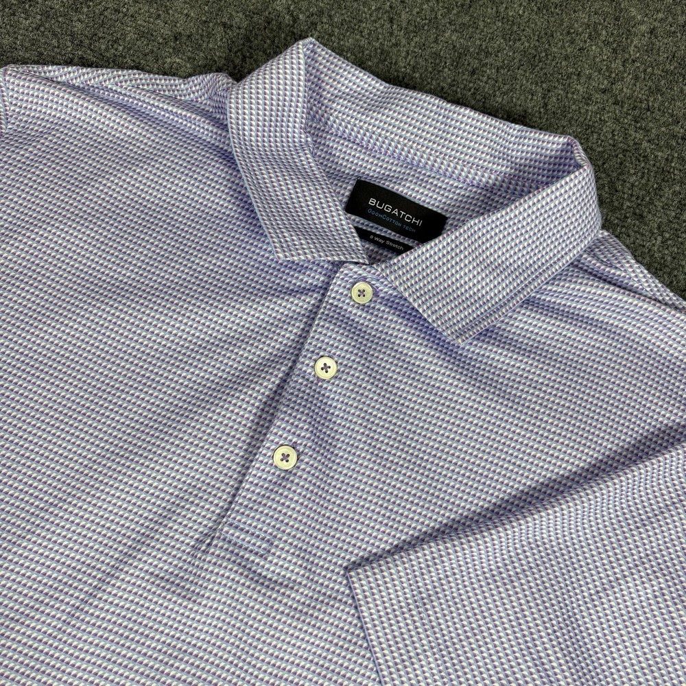 Bugatchi OoohCotton Tech Polo Shirt Mens XL 8 Way Stretch Lilac Geometric